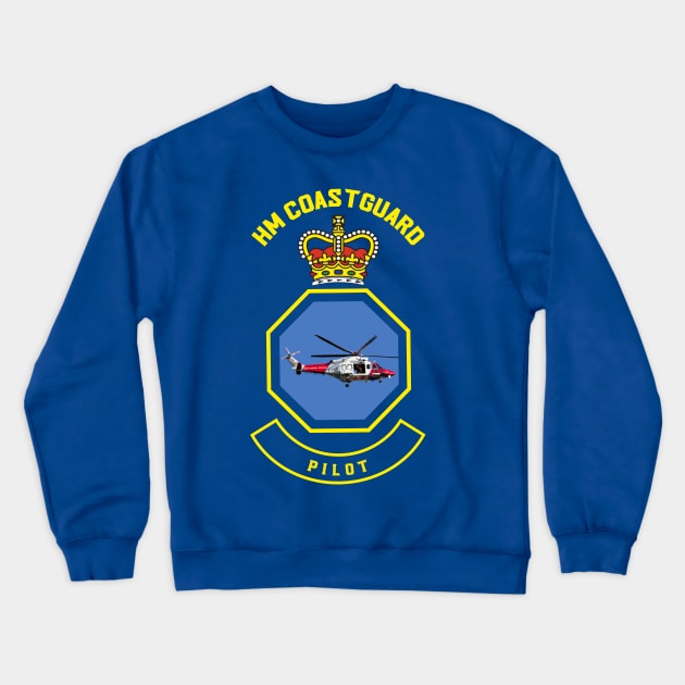 Pilot - HM Coastguard rescue AugustaWestland AW189 helicopter based on coastguard insignia Crewneck Sweatshirt by AJ techDesigns